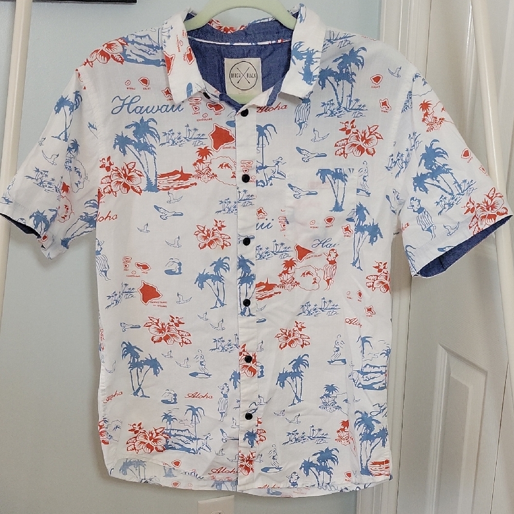 Birch Black Men's Island Time Button Down Hawaiian Shirt Sz Medium